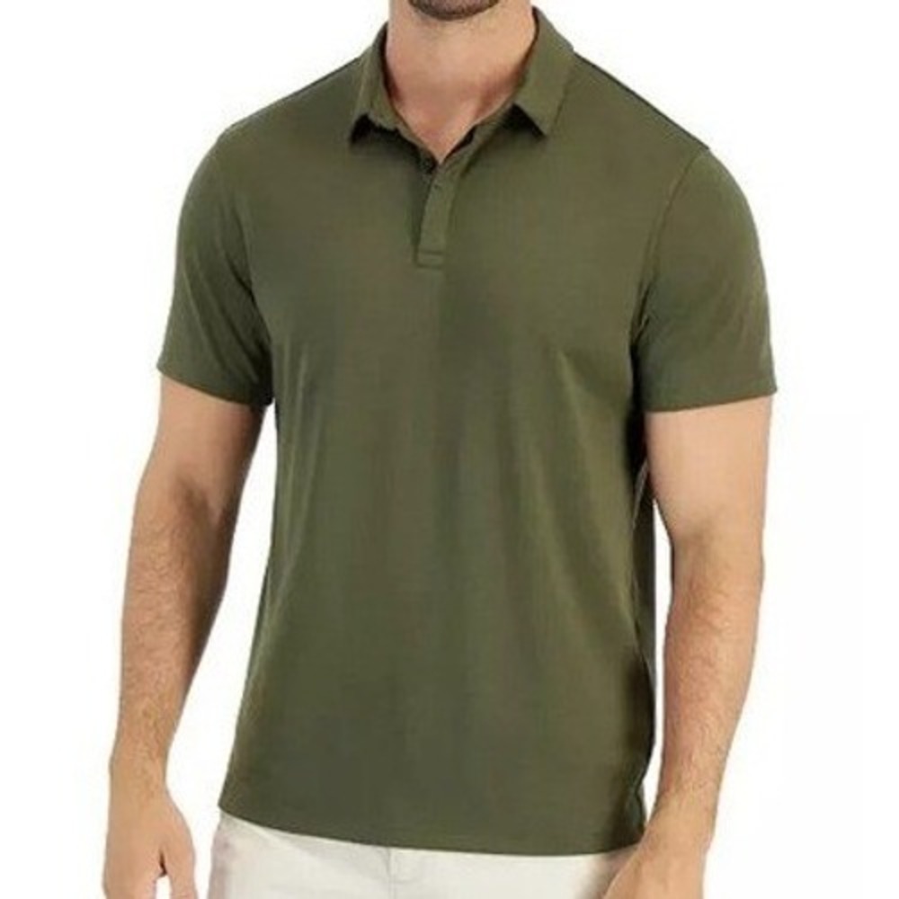 Alfani Stretch Short Sleeve Polo Shirt Minimalist Athleisure Large Olive Green